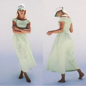 NWT Free People Cici Smocked Midi Dress PocketOff Shoulder In Lime Green 💚 XS*